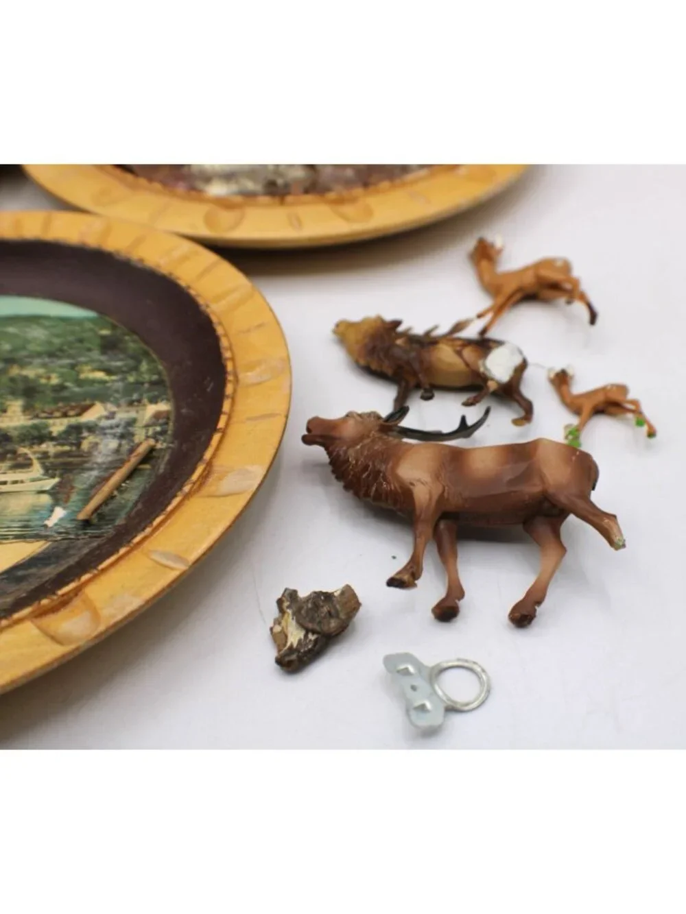 Vtg German Handarbeit 3D Wooden Wall Plates Art Set 6 Alpine Folk Art  Diorama